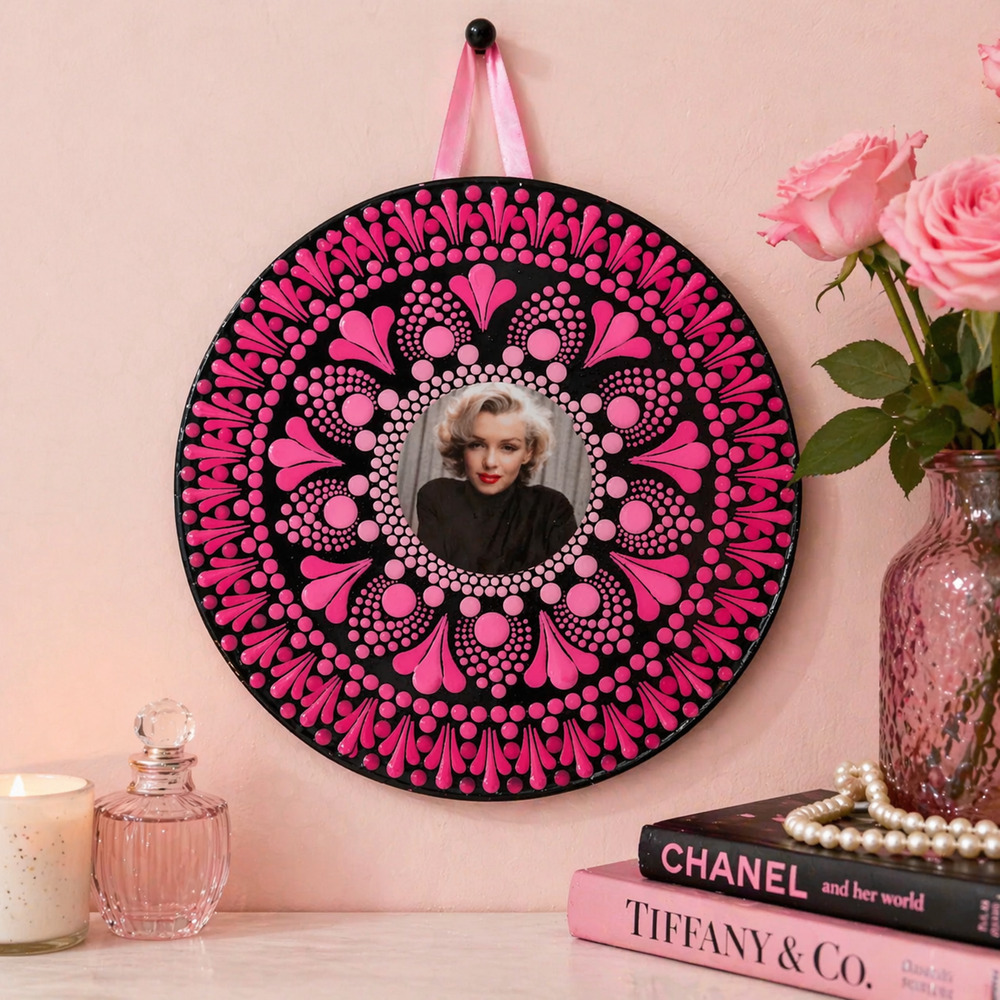Marilyn Monroe Hand Painted Vinyl Record Dot Mandala Wall Art 10” Pink
